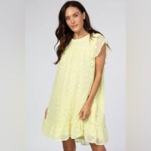 Yellow Textured Polka Dot Ruffle Dress